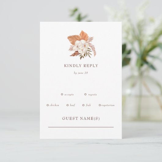 Rustic Boho Pampas Grass Floral Woede RSVP Kaartje (Staand voorkant)