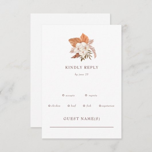 Rustic Boho Pampas Grass Floral Woede RSVP Kaartje (Voorkant / Achterkant)