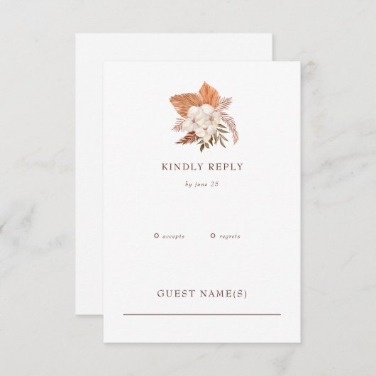 Rustic Boho Pampas Grass Floral Woede RSVP Kaartje (Voorkant / Achterkant)