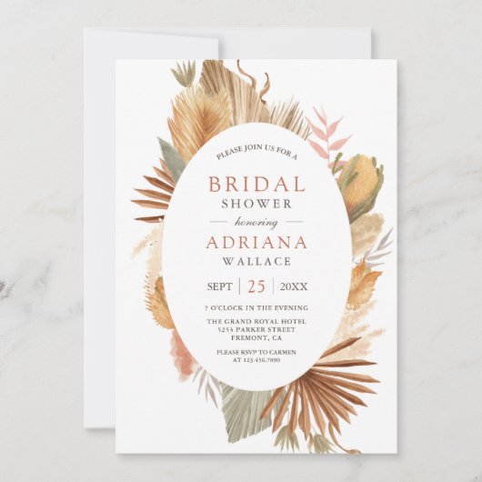 Rustic Boho Pampas Grass Gedroogd Palm Vrijgezelle Kaart (Voorkant)