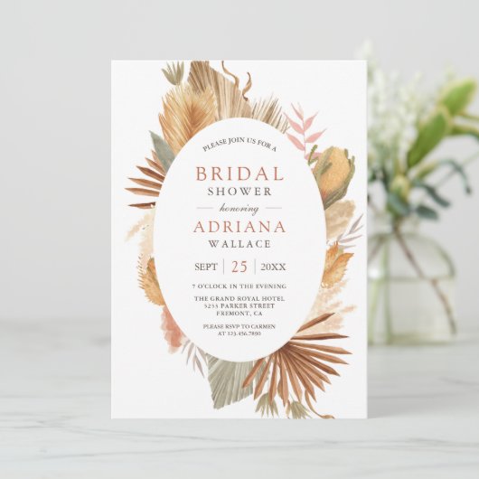 Rustic Boho Pampas Grass Gedroogd Palm Vrijgezelle Kaart (Staand voorkant)