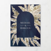 Rustic Boho Pampas Grass Navy Blue Arch Wedding Drieluik Uitnodiging (Cover)