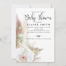 Rustic Boho Pampas Grass Orchid Baby shower Kaart
