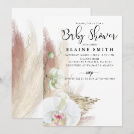 Rustic Boho Pampas Grass Orchid Baby shower Kaart