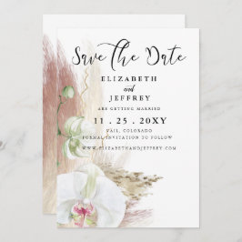 Rustic Boho Pampas Grass Orchid Save the Date Aankondiging