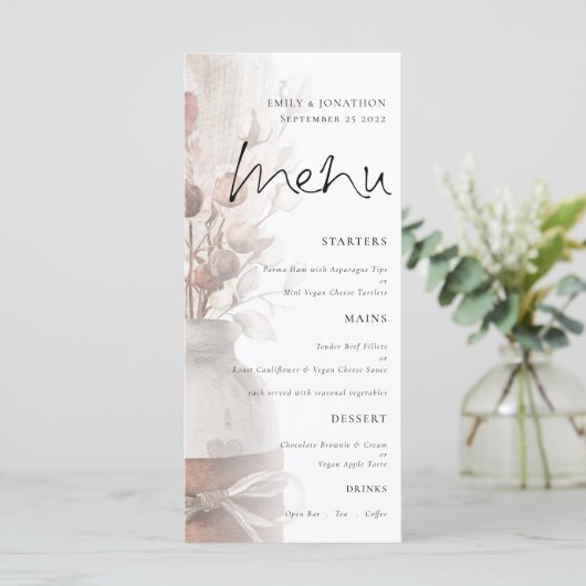Rustic Boho Pampas Grass Overlay Wedding Menu (Staand voorkant)