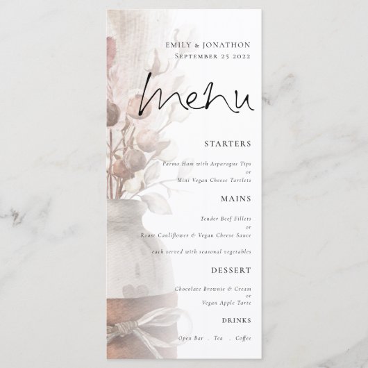 Rustic Boho Pampas Grass Overlay Wedding Menu (Voorkant)