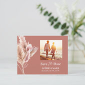 Rustic Boho Pampas Grass Save The Date Photo Briefkaart (Staand voorkant)