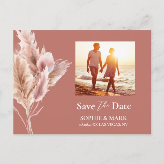 Rustic Boho Pampas Grass Save The Date Photo Briefkaart (Voorkant)