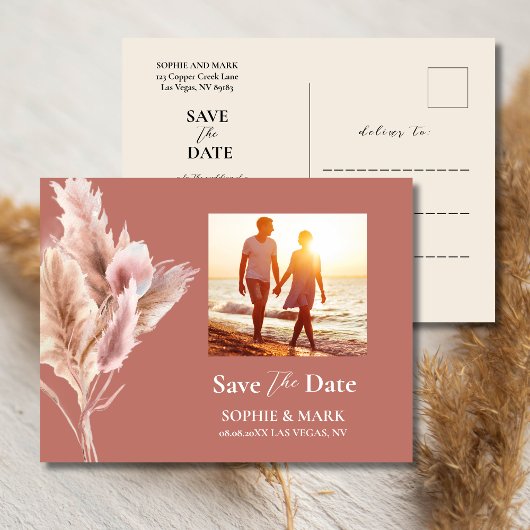 Rustic Boho Pampas Grass Save The Date Photo Briefkaart