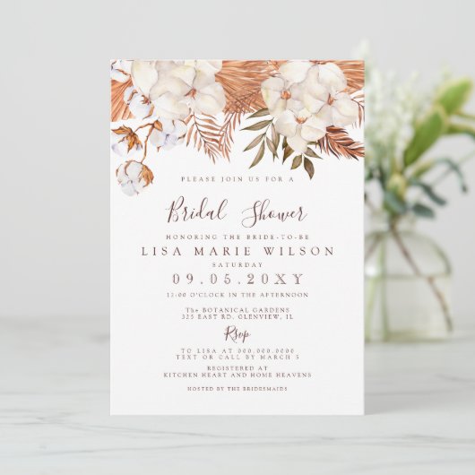 Rustic Boho Pampas Grass Vrijgezellenfeest Kaart (Staand voorkant)