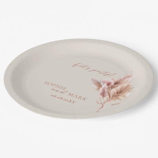 Rustic Boho Pampas Grass Wedding Papieren Bordje (Gekanteld)