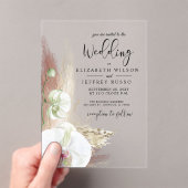 Rustic Boho Pampas Grass White Orchid Wedding Acryl Uitnodigingen (Insitu (Draagbaar))