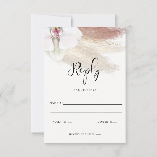 Rustic Boho Pampas Grass White Orchid Wedding RSVP Kaartje (Voorkant)