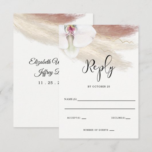 Rustic Boho Pampas Grass White Orchid Wedding RSVP Kaartje (Voorkant / Achterkant)