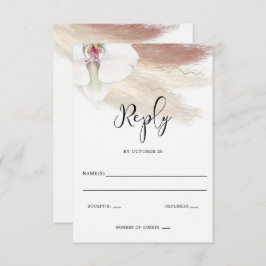 Rustic Boho Pampas Grass White Orchid Wedding RSVP Kaartje