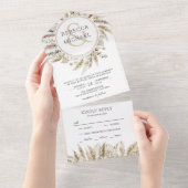 Rustic Boho Pampas Grass Wreath Ampersand Wedding All In One Uitnodiging (Afscheurbaar)