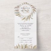 Rustic Boho Pampas Grass Wreath Ampersand Wedding All In One Uitnodiging (Binnen)