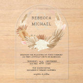 Rustic Boho Pampas Grass Wreath Dried Palm Wedding Acryl Uitnodigingen (Voorkant)