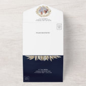 Rustic Boho Pampas Grass Wreath Navy Blue Wedding All In One Uitnodiging (Buitenkant)