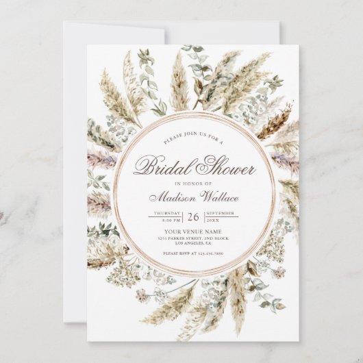 Rustic Boho Pampas Grass Wreath Vrijgezellenfeest Kaart (Voorkant)