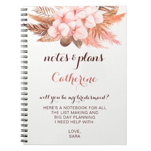 Rustic Boho Pampas Grass zal je mijn Bridesmaid zi Notitieboek (Voorkant)