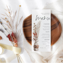 Rustic Boho Pampas Grasses Wedding Menu