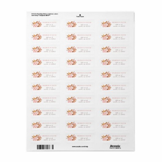 Rustic Boho Pampas Orchids Cotton Blush Wedding Etiket (Full Sheet)