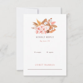 Rustic Boho Pampas Orchids Cotton Blush Wedding RSVP Kaartje