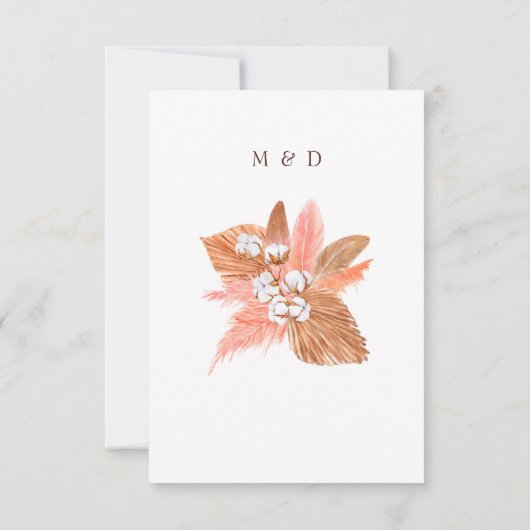 Rustic Boho Pampas Orchids Cotton Blush Wedding RSVP Kaartje (Achterkant)