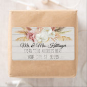 Rustic Boho Pampas Palm Blush Floral Greenery Wood Etiket (Insitu)