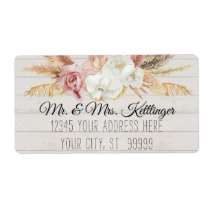 Rustic Boho Pampas Palm Blush Floral Greenery Wood Etiket