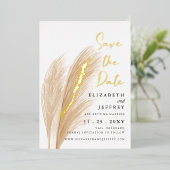 Rustic Boho Pampas Photo Save the Date Folie Uitnodiging (Staand Voorkant)