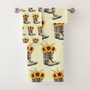 Rustic Boho Pattern - Cowboy Boots met zonnebloeme Bad Handdoek