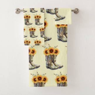 Rustic Boho Pattern - Cowboy Boots met zonnebloeme Bad Handdoek