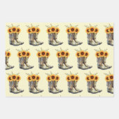 Rustic Boho Pattern - Cowboy Boots met zonnebloeme Inpakpapier Vel (Voorkant)