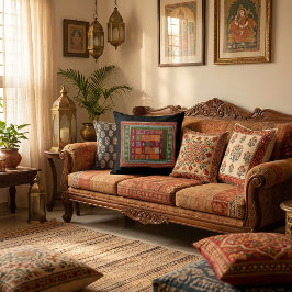 Rustic Boho Pattern Geometrical floral Kussen