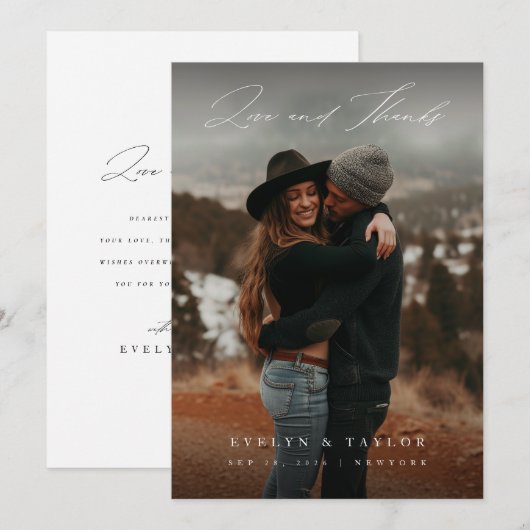 Rustic Boho Photo Wedding Thank You Card W Note Bedankkaart (Voorkant / Achterkant)