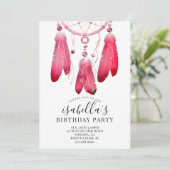 Rustic Boho Pink Dream Catcher Birthday Party Kaart (Staand voorkant)