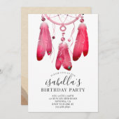 Rustic Boho Pink Dream Catcher Birthday Party Kaart (Voorkant / Achterkant)