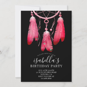 Rustic Boho Pink Dream Catcher Black Birthday Kaart