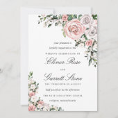 Rustic Boho Pink en Paars Roos Floral Wedding Kaart (Voorkant)