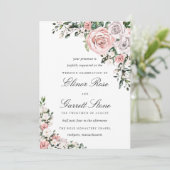 Rustic Boho Pink en Paars Roos Floral Wedding Kaart (Staand voorkant)