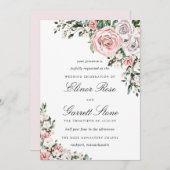 Rustic Boho Pink en Paars Roos Floral Wedding Kaart (Voorkant / Achterkant)