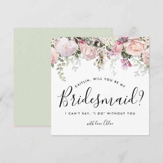 Rustic Boho Pink Floral zal je mijn Bridesmaid zij Kaart (Voorkant / Achterkant)