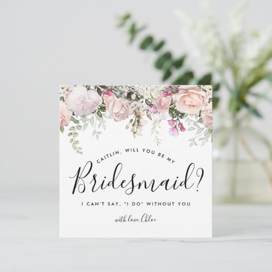 Rustic Boho Pink Floral zal je mijn Bridesmaid zij Kaart (Staand voorkant)