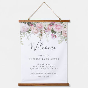 Rustic Boho Pink White Floral Wedding Welcome Sign Hangend Wandkleed