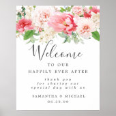 Rustic Boho Pink White Floral Wedding Welcome Sign Poster (Voorkant)