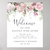 Rustic Boho Pink White Floral Wedding Welcome Sign Poster (Voorkant)