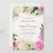 Rustic Boho Pink White Paars Floral Wedding Kaart (Voorkant)